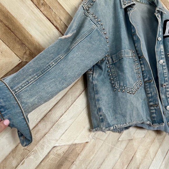 Studded Denim Jacket with 'LOVE' Patch - Picture 2 of 4